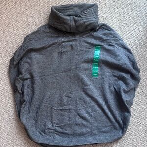 Vintage Y2K Gray Short Sleeve Turtleneck Sweater Shawl‎ Poncho
